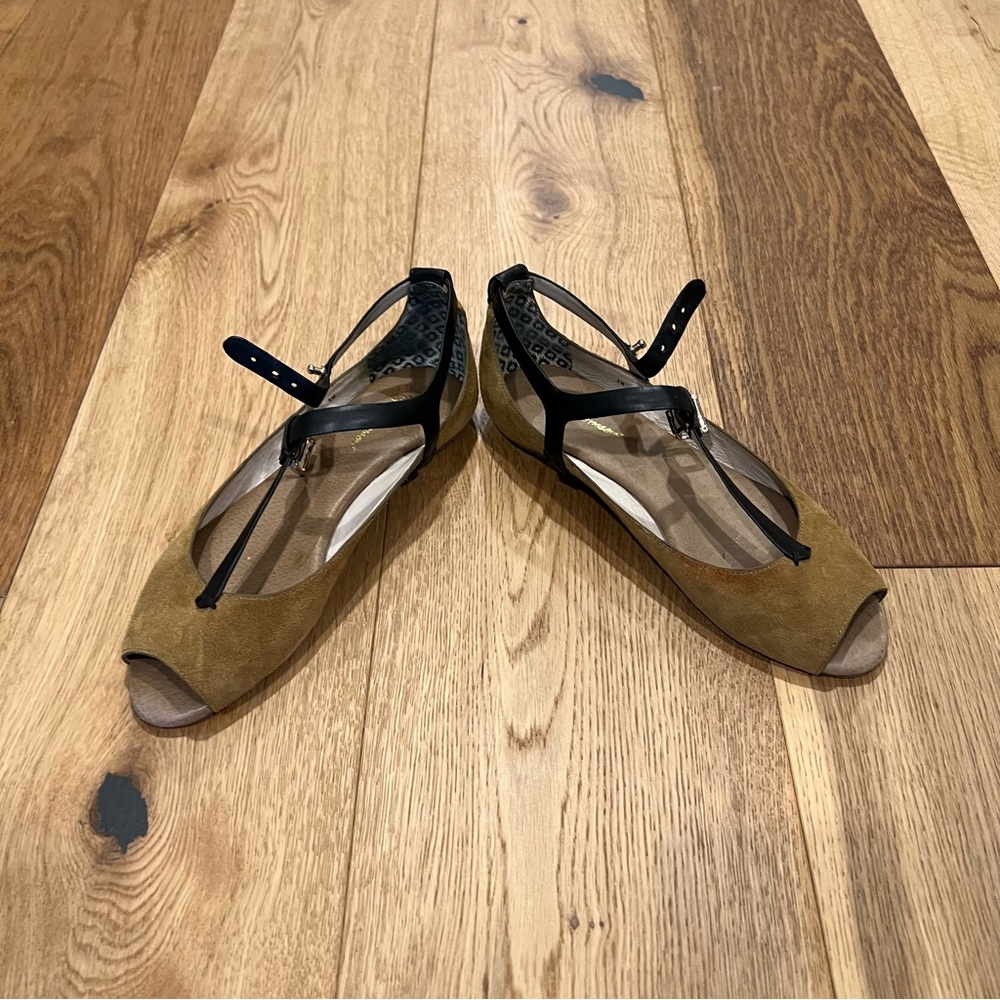 Anthropologie Max Benson suede T-strap peep toe flats